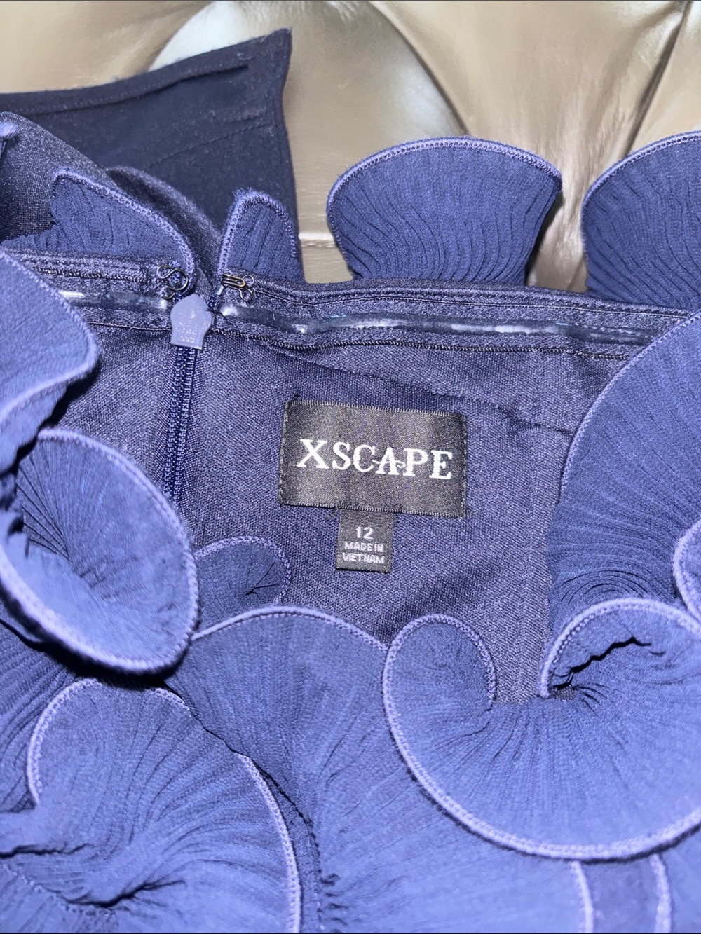 Xscape Navy Ruffled Off the Shoulders Maxi Gown - Picture 8 of 14